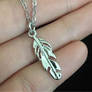 Silver Tone Feather Pendant Necklace